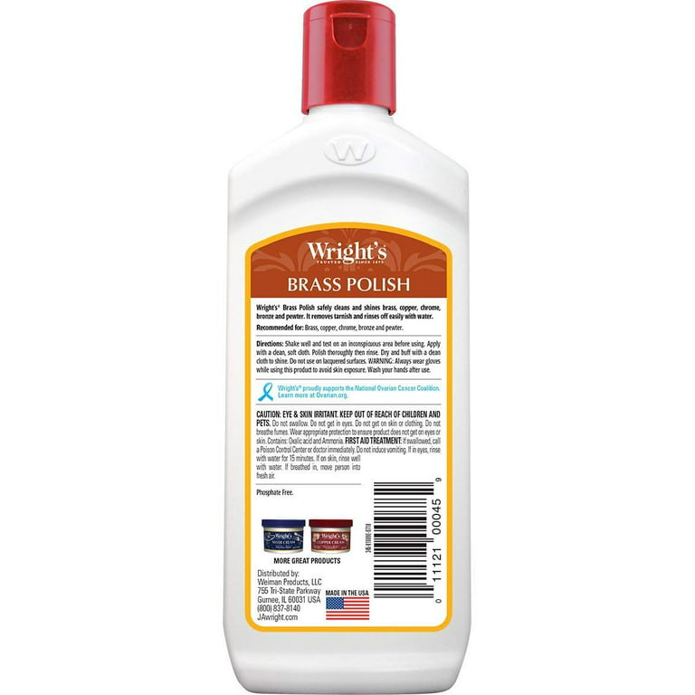Wrights Brass and Copper Polish and Cleaner - 8 Ounce - Gently