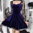 thumbnail image 2 of Vestido gótico de mujer de manga larga ahuecado de encaje adelgazante de gamuza de cintura alta vestido Punk de retazos vestido de noche Pompotops hdfakjf9744, 2 of 9