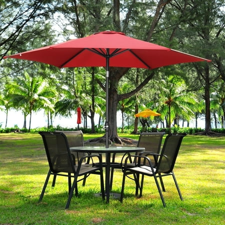 Ainfox 9ft Patio Umbrella Outdoor Portable Table Market Umbrella with Push Button Tilt/Crank Waterproof UV-proof  Red
