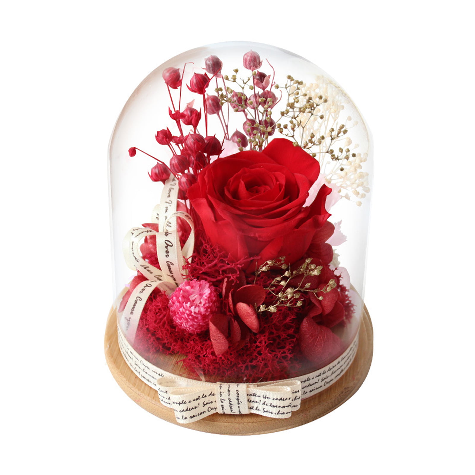 ThreeH Beautiful Flowers Eternal Rose Preserved Real Rose in Glass Dome Creative Gift for Valentine's Mother's Day Christmas Anniversary Birthday Thanksgiving Girls 