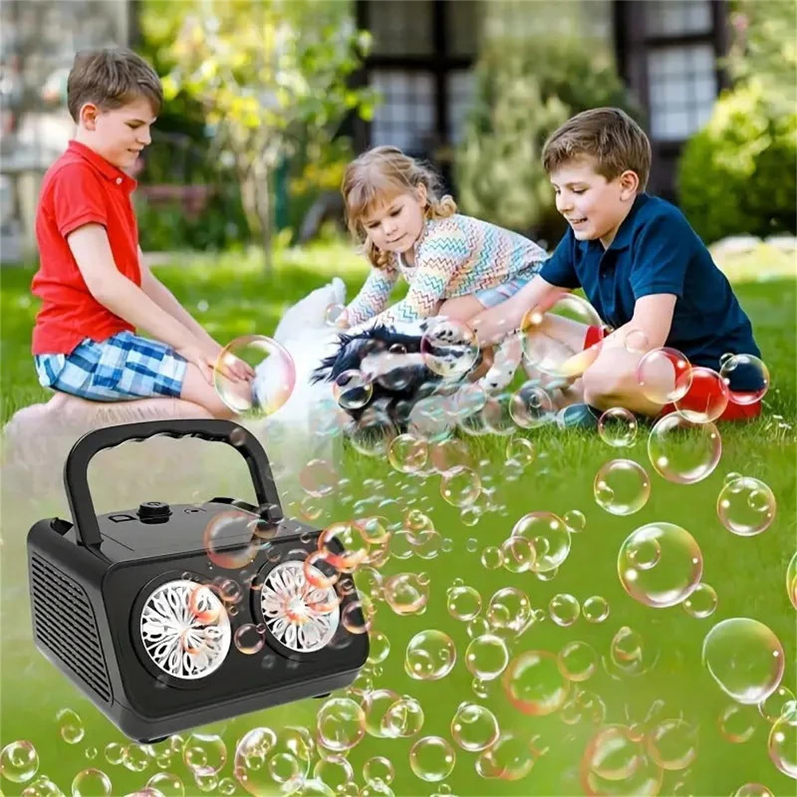 Handheld Multi-Hole Bubble Machine, Automatic Bubble Blower with Dual Fans High Output 20000 Bubbles per Minute, Portable for Outdoor Party Wedding Birthday Stage Backyard