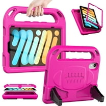 AVAWO Kids Case for iPad Mini 7 (A17 Pro) 2024 8.3 inch, Mini 6 2021 with Built-in Screen Protector, Shockproof Lightweight Handle Stand Cover for Model (A2995/A2996, A2567/A2568/A2569), Rose
