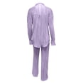 thumbnail image 4 of Women 2 Piece Pleated Set Long Sleeve Button Shirt Wide Leg Pants Outfits Solid Color Casual Loose Sleepwear Sets (Purple L), 4 of 6