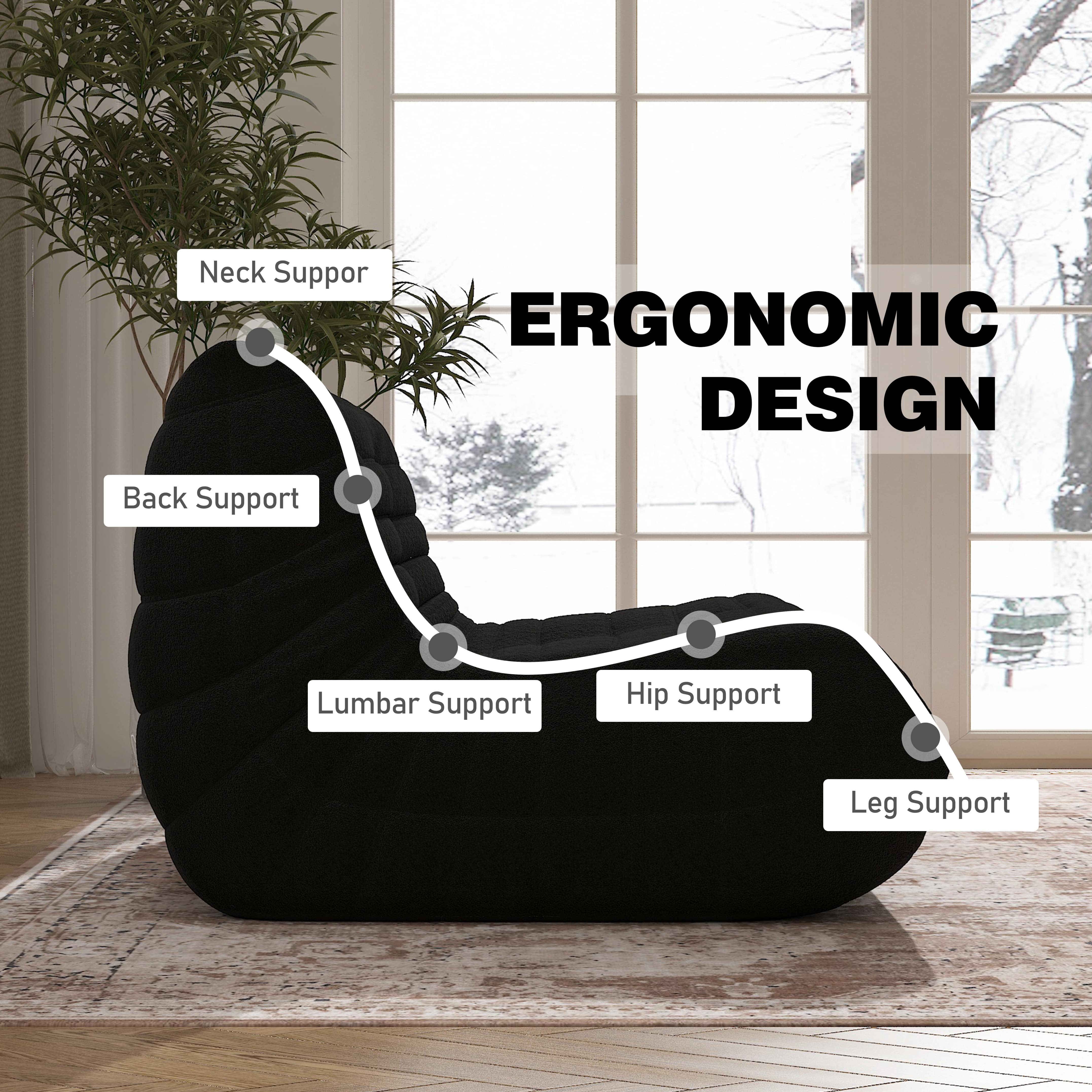 WHGBJA Oversize Bean Bag Chair for Adults, Loveseat Comfy Chair High-Density Sponges Filling Lazy Bean Bag Sofa, Black