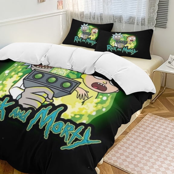 Rick And Morty 3-Piece Bedding Comforter Set Bed Cover Set Soft Warm Bedding for Bedroom, Home, Hotel 86"x70"