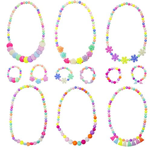 Granmp 6 Sets Princess Necklace Bracelet, Dress Up Jewelry for Little