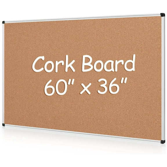Extra Large Cork Bulletin Board 60" X 36", Silver Aluminum Framed 5'x3' Corkboard for Wall, Wall Mounted Notice Pin Board with 18 Push Pins for School, Home & Office