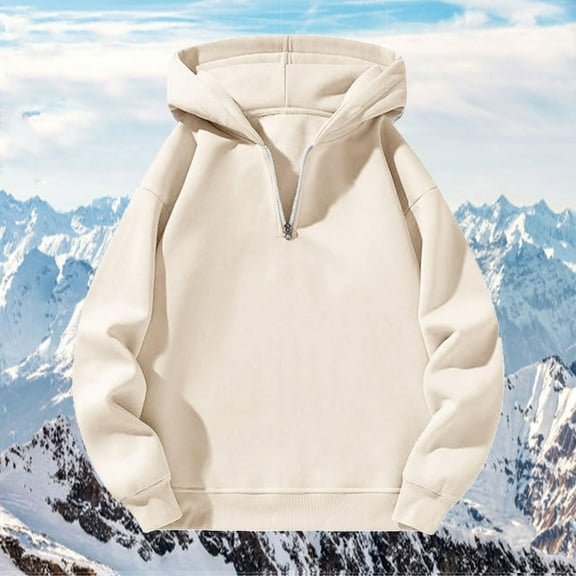 CQONEPT Women 1/4 Zip Hoodies Casual Loose Fit Sweatshirts Solid Fleece Hooded Fall Fashion Outdoor Clothes Beige S