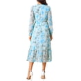 thumbnail image 3 of Vestido Boho Floral de Chiffon para Mujer con Mangas Largas, Semi Transparente, con Volantes y Capas, con Bolsillo, Azul XL, 3 of 6