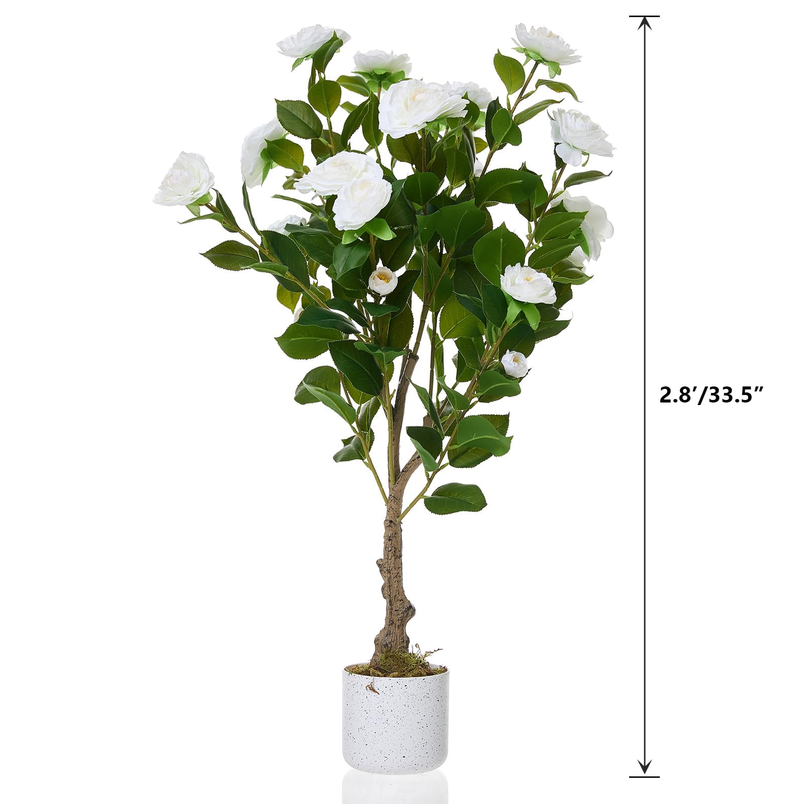 2.8FT Artificial Camellia Tree, Realistic Faux Plant in Pot with Flowers, Artificial Plants for Spring Home Decor Outdoor Porch Front Door Decor
