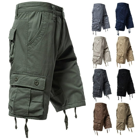 TAGOLD Mens Cargo Capris Pants Solid Color Loose Multi Pocket Cargo Sport Casual Mid Thigh Shorts For Outdoor Wear