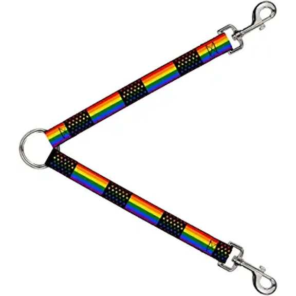 Dog Leash Splitter Flag American Pride Rainbow Black 1 Foot Long 1 Inch Wide