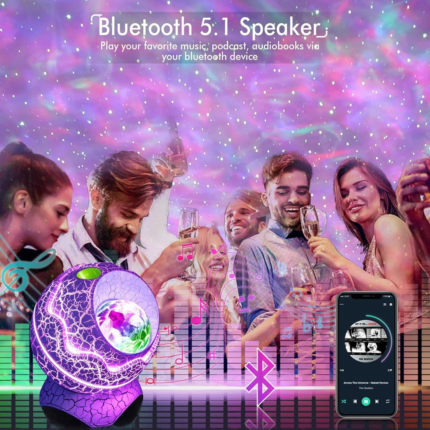 Galaxy Projector, Star Projector Galaxy Light Projector for Bedroom, APP Control Projector Bluetooth Speaker and White Noise, Night Light for Kids Adults Home Theater, Ceiling, Room Decor（small）