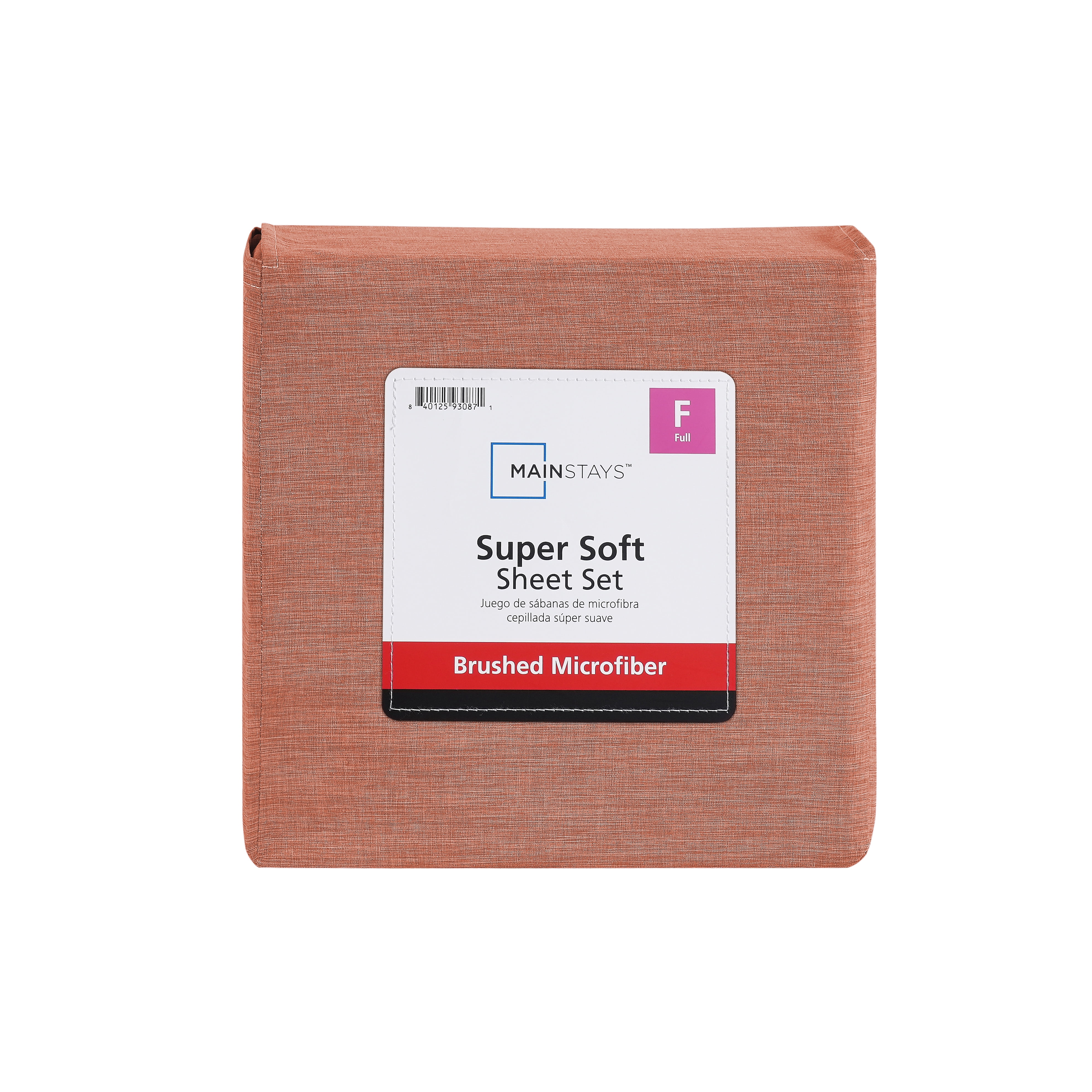 Mainstays Super Soft Textured Microfiber Bed Sheet Set, Full, Terracotta Dream, 4 Piece