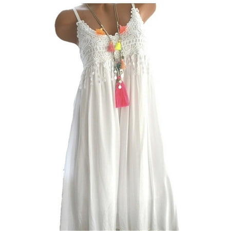 

Leesechin Womens Dresses Clearance Sleeveless Summer Tassel Cotton Long Dress
