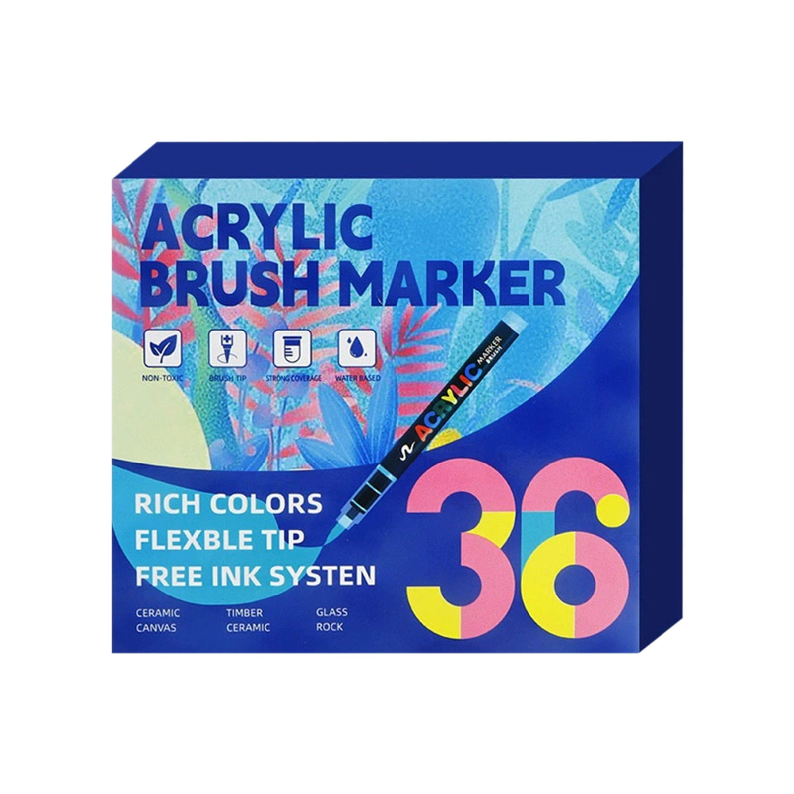 CoreLiving Paint Markers Acrylic Brush Pens 36 Count No Bleed Quick-Dry Paint for Fabric Wood Rocks Canvas Glass Ceramic Craft Projects