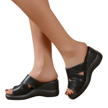 

Aayomet Womens Sandals Soled Thick Casual Sandals Fashion Leisure Breathable Shoes Wedges Outdoor Womens Women s sandals Black 6.5