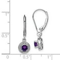 thumbnail image 4 of White Sterling Silver Earring Birthstone (02) February Women'S Amethyst Round Purple Diamond 26 mm 7, 4 of 4
