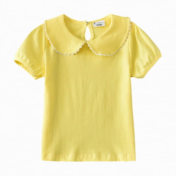 Hessimy Girls Pleated T Shirts Kids Summer Short Sleeve Fashion Tops Tees,Pleated Tee(Yellow,12-18 Months)