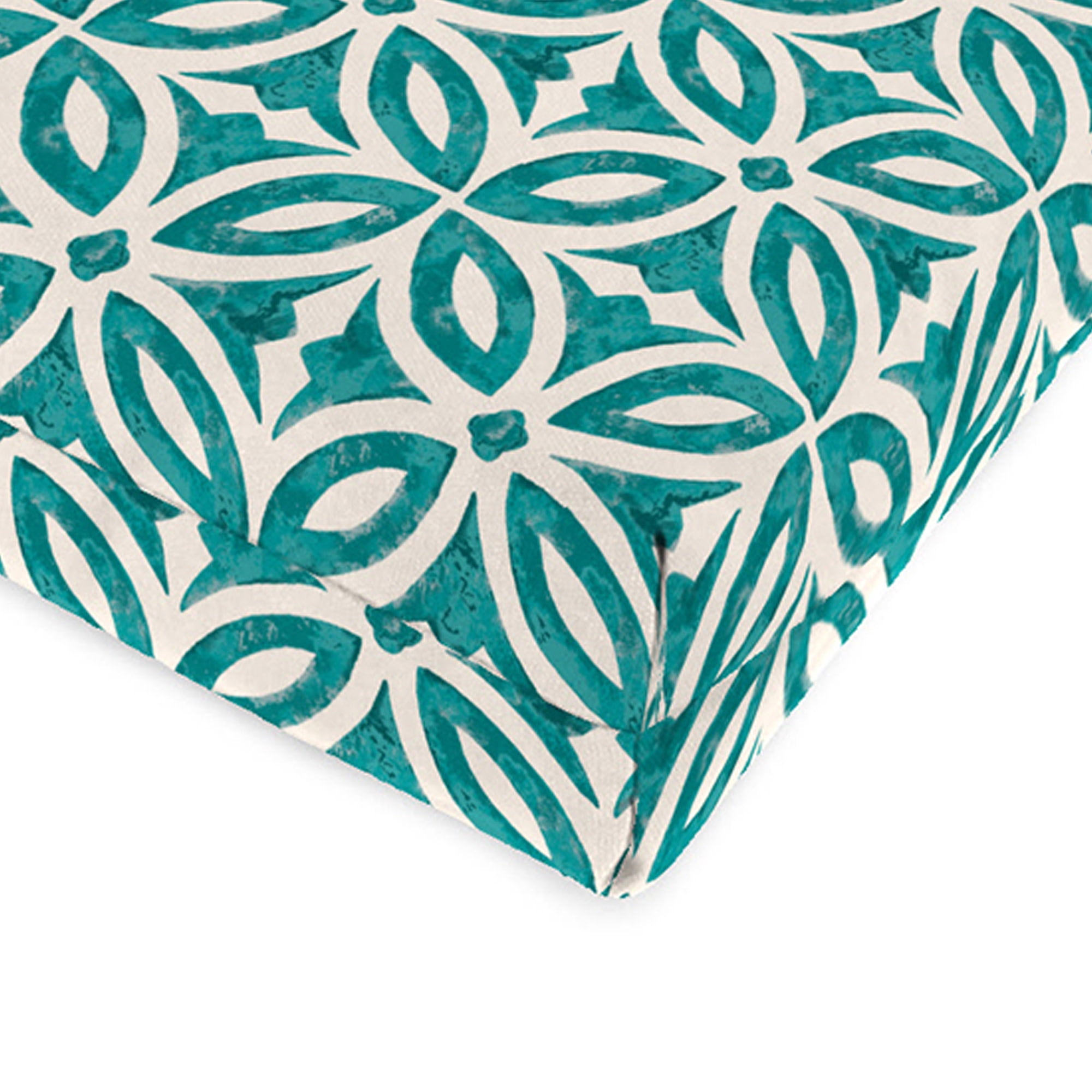 Jordan Manufacturing 44" x 22" Mimala Celestial Teal Geometric Rectangular Outdoor Chair Cushion with Ties and Hanger Loop