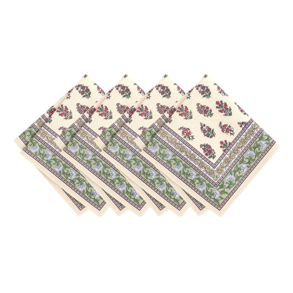 Elrene Home Fashions Nomad Harvest Block Print Napkins, Set of 4, Multicolor, 17" x 17"