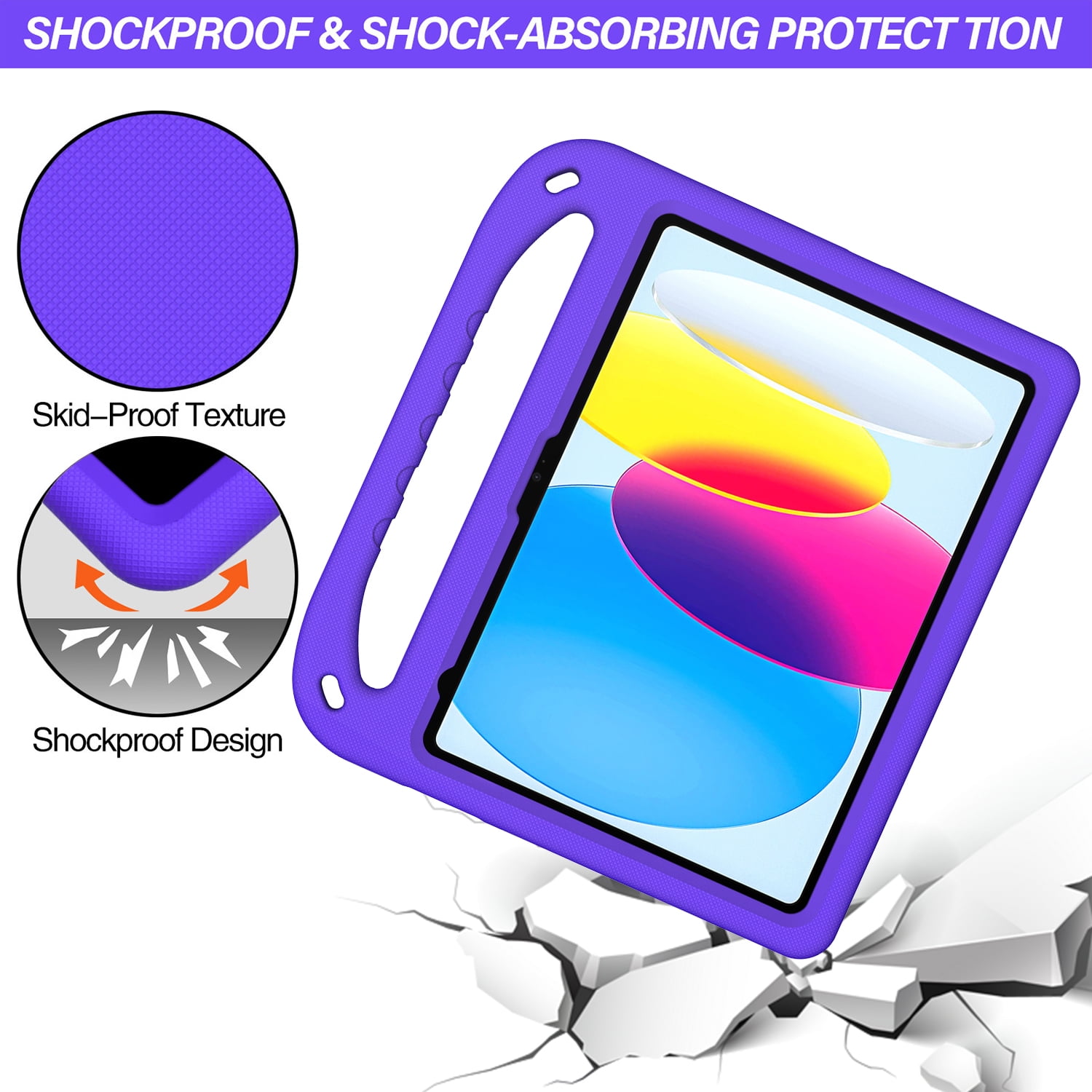 ELEHOLD for iPad 10th Generation 10.9" 2022 Rugged Case Kids Friendly EVA Full Body Protective Handle Grip Pencil Holder Kickstand Shockproof Kids Case for iPad 10th,Purple