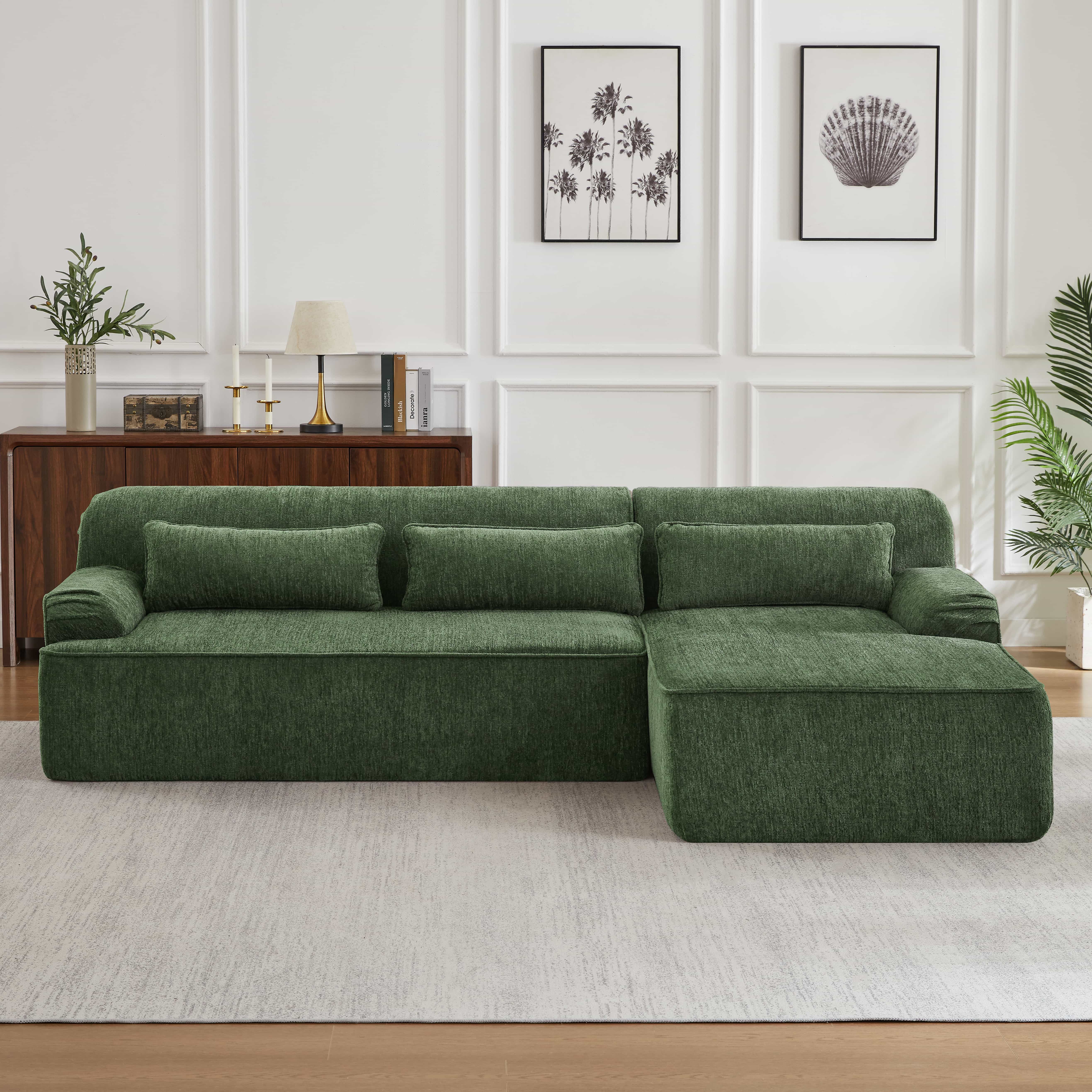 MAYEERTY Chenille L-Shape Oversized Sectional Sofa, Minimalist for Apartment, 102×65" Green