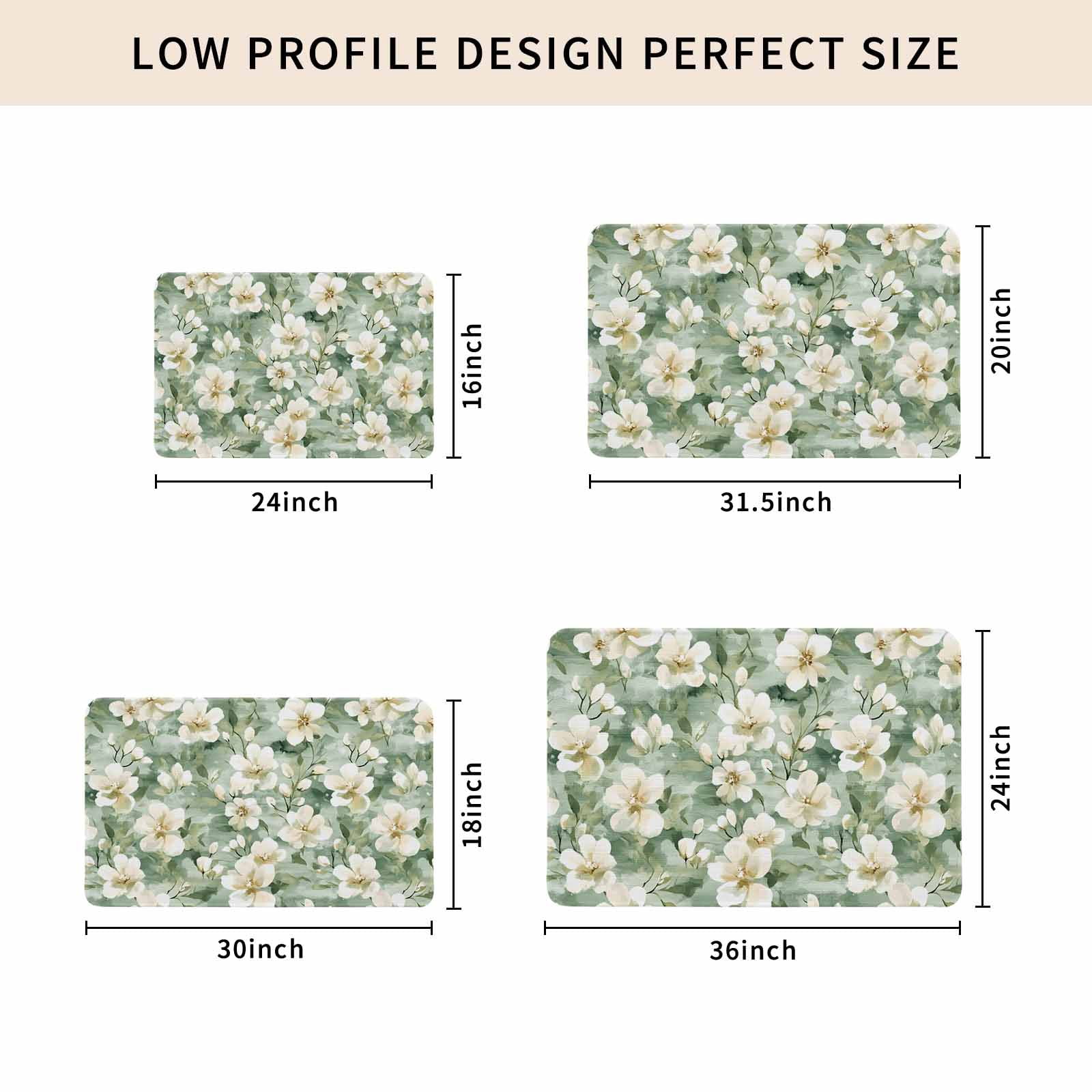 Sage Green Spring Floral Doormat Outdoor Entrance 18"x30", Summer Botanical Farmhouse Absorb Moisture Dirt Door Mats, Non-Slip Rubber Backing Floor Mats Indoor, Low-Profile Front Door Rugs