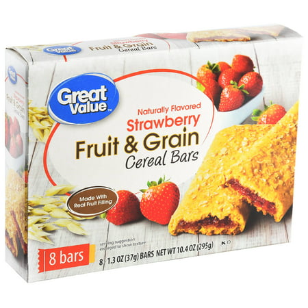 (6 Pack) Great Value Fruit & Grain Cereal Bars, Strawberry, 10.4 oz, 8