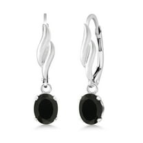 Gem Stone King 925 Sterling Silver Black Onyx Leverback Dangle Drop Earrings for Women (1.40 Cttw, Gemstone December Birthstone, Oval 7X5MM)
