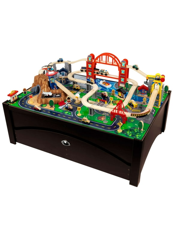 KidKraft Metropolis Wooden Train Set and Train Table with 100 Accessories