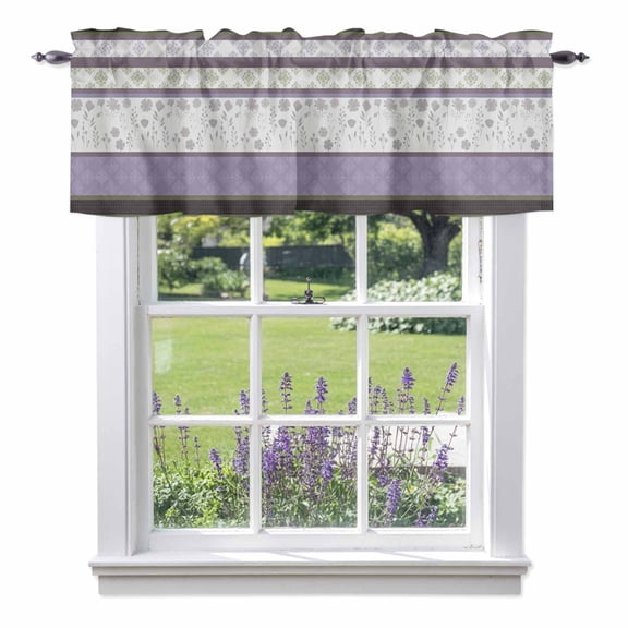 Spring Florals Valances for Windows, Purple Green Floral Country Farm Style Stripes Valance Window Treatment Rod Pocket Short Curtains Valances for Kitchen Bathroom 42"W x 12"L
