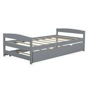 EUROCO Twin Size Platform Bed Frame with Trundle, Low Profile Easy Assembly Daybed for Kids Teens Bedroom, Gray
