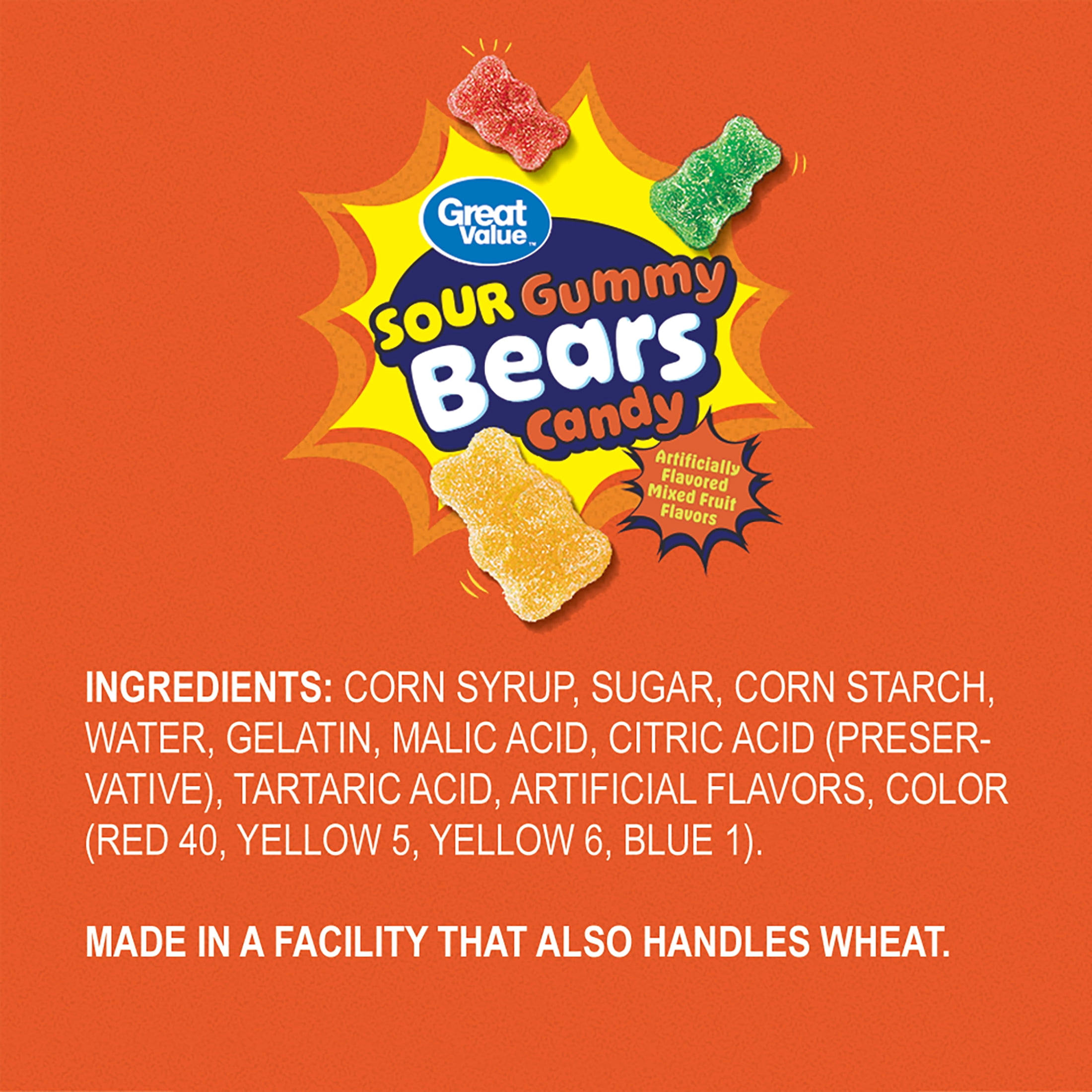 Great Value Sour Gummy Bears Candy, 4 oz