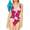 thumbnail image 5 of Traje de baño de una pieza para mujer con falda cruzada para playa, pareo de un hombro, bikini con estampado floral retro, conjunto de baño de dos piezas, 5 of 5