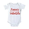 thumbnail image 3 of Baby Boy Girl Valentines Day Clothes Romper Letter Print Floral Short Sleeve Bodysuit Top Cute Romper Outfit Layette Set Spring Summer Festival Clothes for Kids 18-24 Months, 3 of 5
