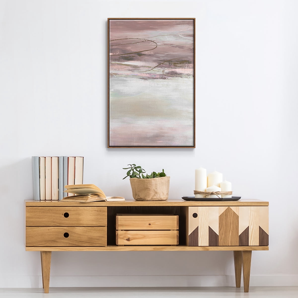 Geo Cache in Pale Framed Premium Gallery Wrapped Canvas - Ready to Hang - 27 x 41 - Walnut Floating Frame