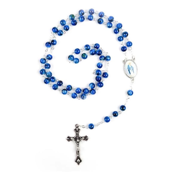 Fashion Round Glass Beads Catholic Rosary Necklace Pendant Religious Crucifix Christian Gift for Women Men