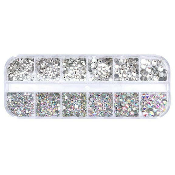 UDIYO 12 Grids Glitter Transparent Flat Rhinestone Mixed Shiny Jewelry Manicure Decor