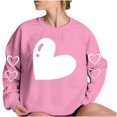 thumbnail image 4 of Heart Sweatshirt Womens Long Sleeve Pullover Shirt Crewneck Trendy Cute Tops Holiday Valentines Day Outfits, L Pink, 4 of 5