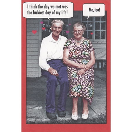 Recycled Paper Greetings Older Couple Sitting on Porch Photo: Luckiest Day of My Life Funny / Humorous Valentine's Day Card