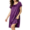 thumbnail image 3 of VBVC Women's Satin Lace Trim Short Sleeve Nightgown , Ladies' Ruffled Crew Neck Bow Loose Pajama Dress , Silky Casual Sleepwear Loungewear For Women,Purple,Free Size, 3 of 9