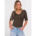 thumbnail image 5 of ANRABESS Womens Half Sleeve Tops V Neck Ribbed Knit Slim Fit Basic T Shirts 2026 Summer Casual Tees Spring Trendy Clothes Coffee X-Small, 5 of 11
