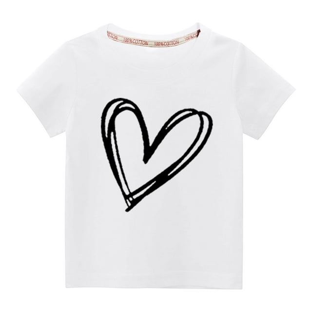 Wolfast Cadeaux de la Saint-Valentin pour Filles Tout-Petits Garçons Filles Mode Mignon Col Rond Imprimé Manches Courtes Haut Fille Tout-Petit Cadeau de la Saint-Valentin