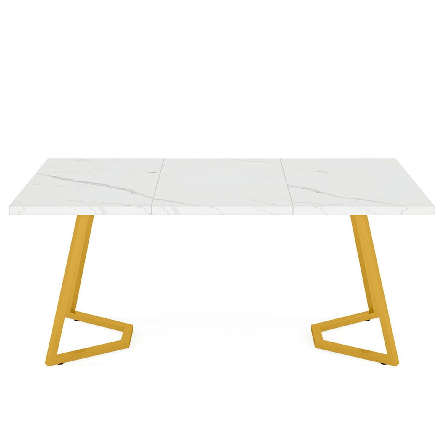 Demi Bonn 55" Executive Computer Desk with Faux Marble Tabletop, Modern Duty Study Writing Gaming Table for Home Office, Rectangle Conference Table, White