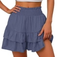 thumbnail image 4 of Lroveb Shorts for Women 2024 Summer High Waisted Ruffle Shorts Floral Pleated Hem Casual Pants Flowy Beach Shorts Navy, 4 of 7
