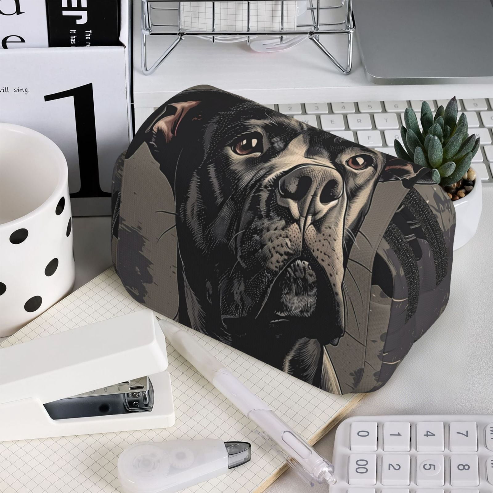 Rateoe Vintage Dog Illustration Pattern Double Clamshell Pen Case, Storage Organizer with Two Zipper Compartments– Holds Up to 50 Pencils & Pens