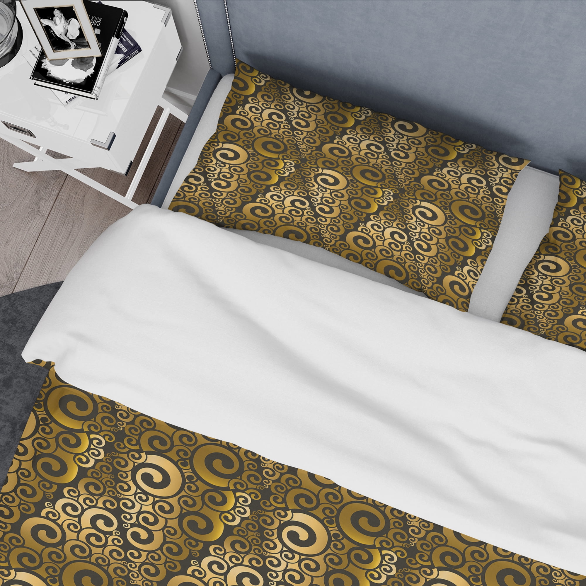 Designart 'Gold And Black Swirl I' Mid-Century Modern Duvet Cover Set