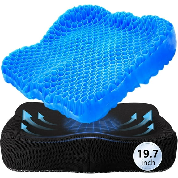 Thicken 19.7in Seat Cushion Gel, Large Cooling Seat Cushion for Long Sitting, Cushion for Wheelchair, Pressure Relief Cushion Seat for Office Chair, Chair Seat Pads for Car Desk Chair Kayak Stadium