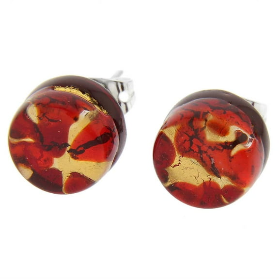 GlassOfVenice Murano Glass Venetian Reflections Round Stud Earrings - Red Gold